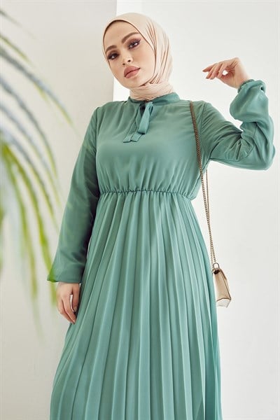 Piliseli Limelda Mint Şifon Elbise