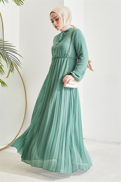 Piliseli Limelda Mint Şifon Elbise