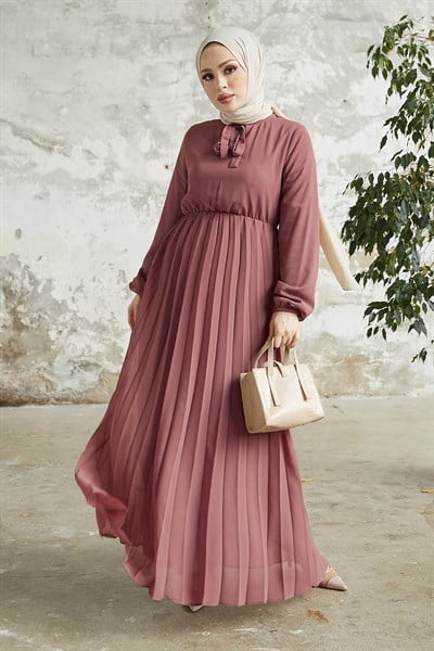Piliseli Limelda Pembe Şifon Elbise