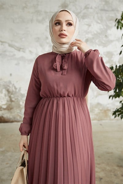 Piliseli Limelda Pembe Şifon Elbise