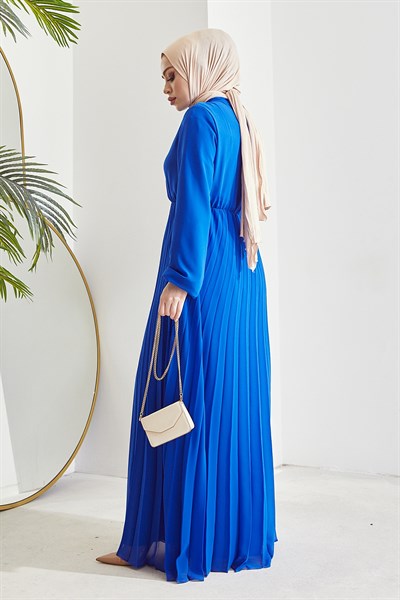 Piliseli Limelda Saks Mavisi Şifon Elbise