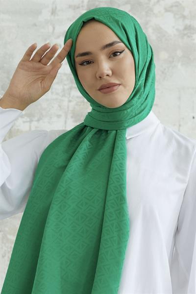 Piramit Desen Jakar Şal - Yeşil