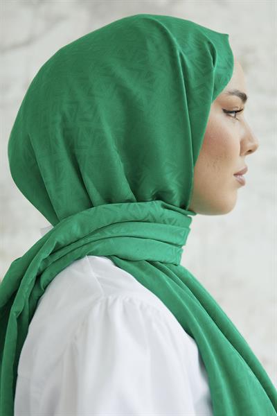 Piramit Desen Jakar Şal - Yeşil