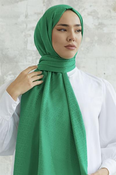 Piramit Desen Jakar Şal - Yeşil