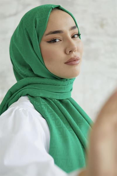 Piramit Desen Jakar Şal - Yeşil