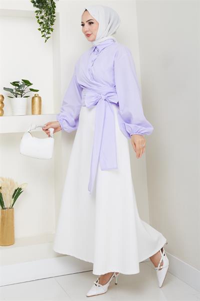 Poplin Bağlamalı Gömlek Lila