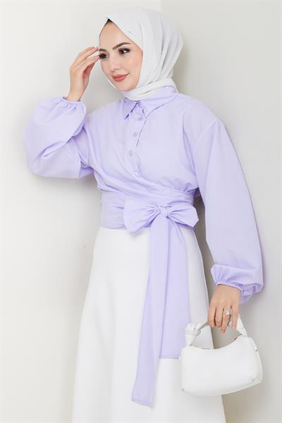 Poplin Bağlamalı Gömlek Lila