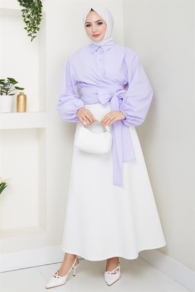 Poplin Bağlamalı Gömlek Lila