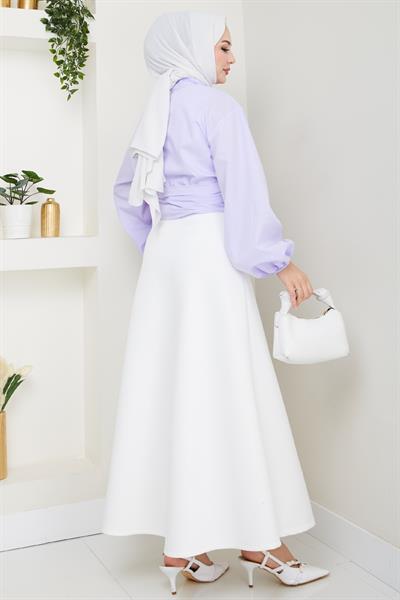 Poplin Bağlamalı Gömlek Lila