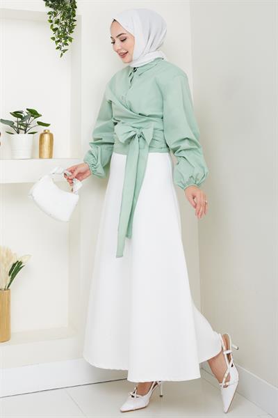 Poplin Bağlamalı Gömlek Mint Yeşili