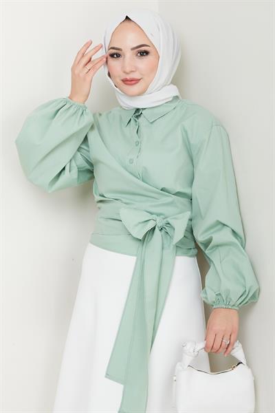 Poplin Bağlamalı Gömlek Mint Yeşili