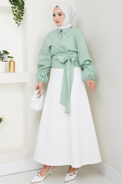 Poplin Bağlamalı Gömlek Mint Yeşili