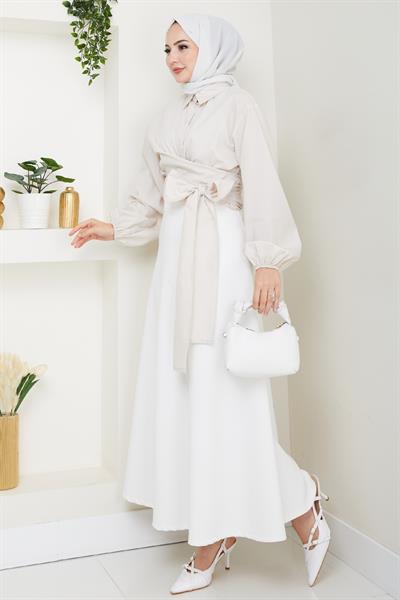 Poplin Bağlamalı Gömlek Taş