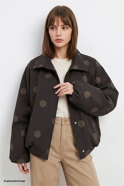 Puantiyeli Acı Kahve Bomber Ceket