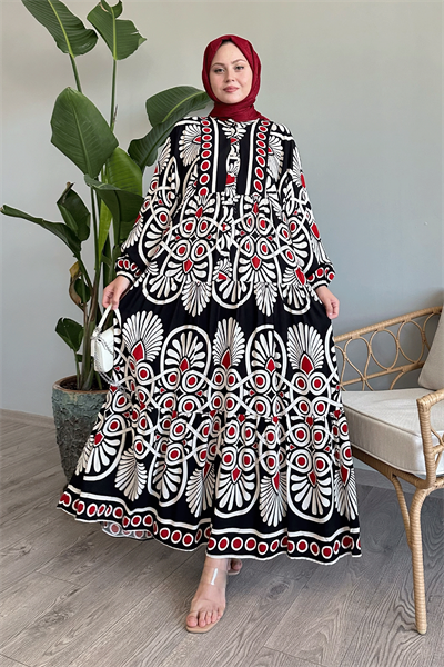 Puantiyeli Karışık Siyah Viskon Elbise