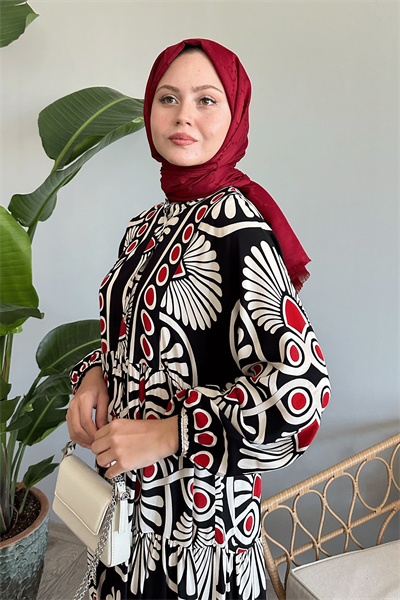 Puantiyeli Karışık Siyah Viskon Elbise