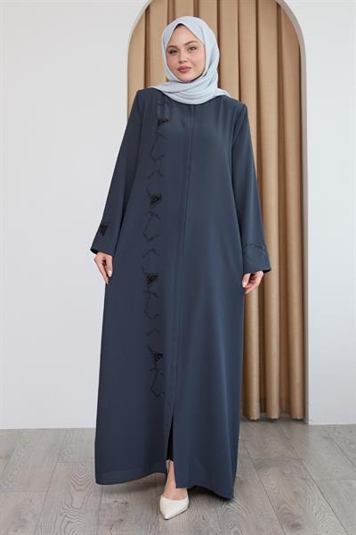 Pul Desenli Düz Antrasit Ferace