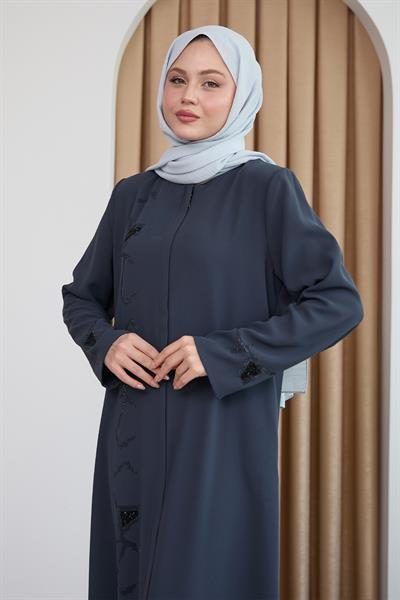 Pul Desenli Düz Antrasit Ferace