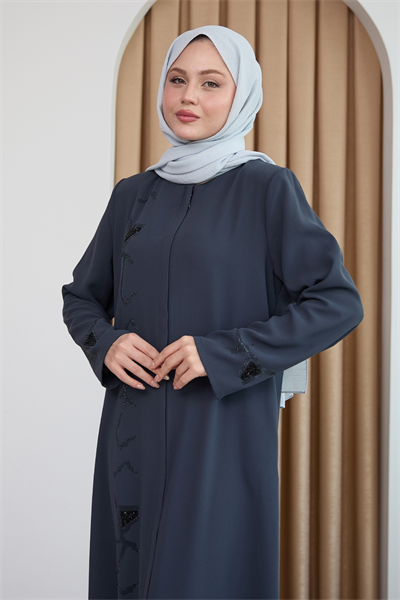 Pul Desenli Düz Antrasit Ferace