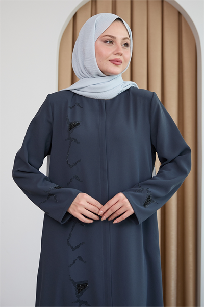 Pul Desenli Düz Antrasit Ferace