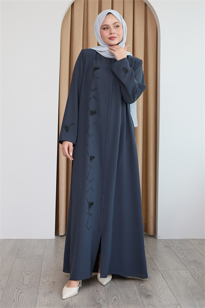 Pul Desenli Düz Antrasit Ferace