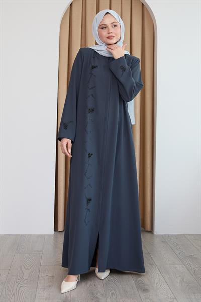 Pul Desenli Düz Antrasit Ferace