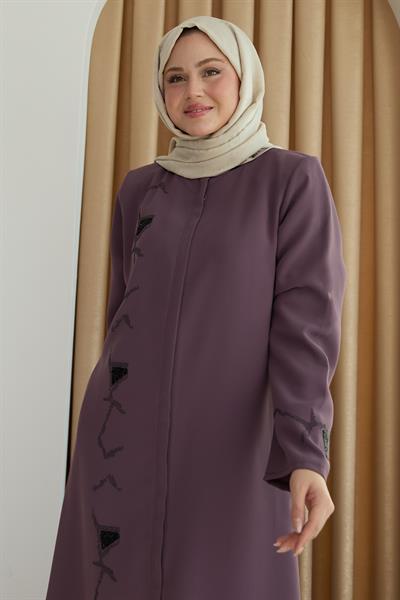 Pul Desenli Düz Gül Kurusu Ferace