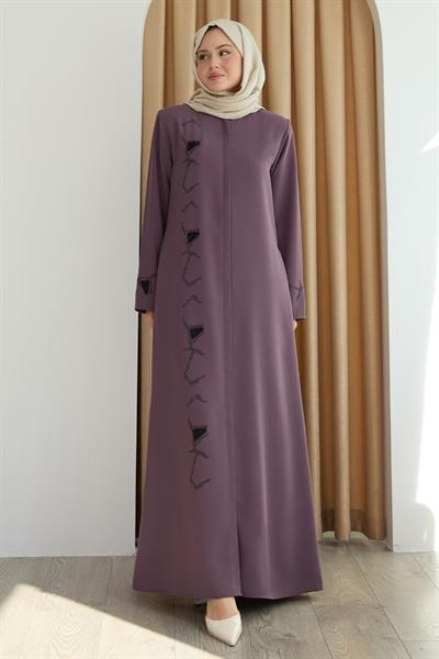 Pul Desenli Düz Gül Kurusu Ferace