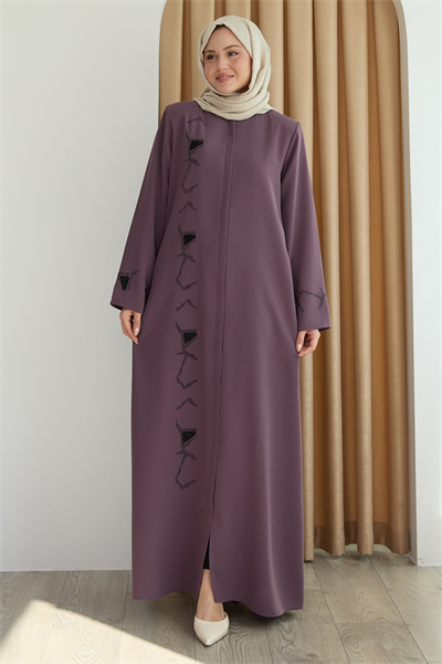 Pul Desenli Düz Gül Kurusu Ferace