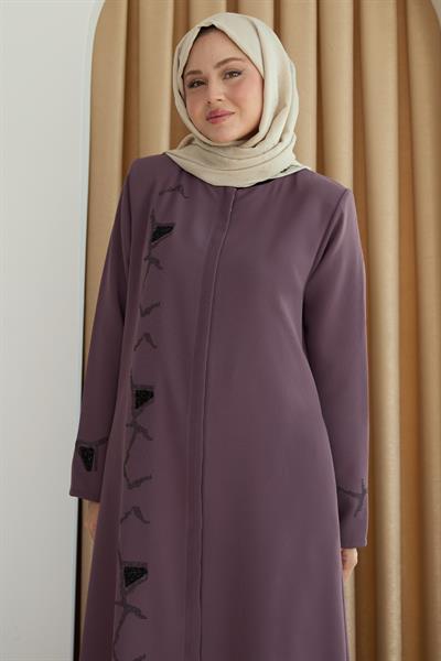 Pul Desenli Düz Gül Kurusu Ferace