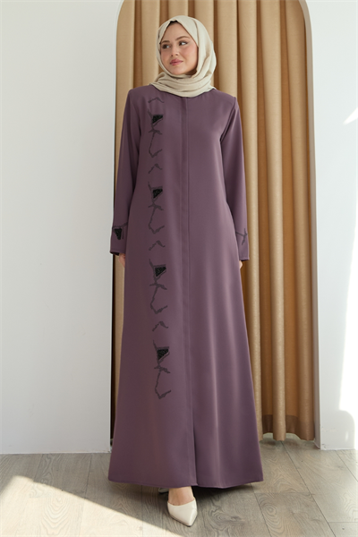 Pul Desenli Düz Gül Kurusu Ferace