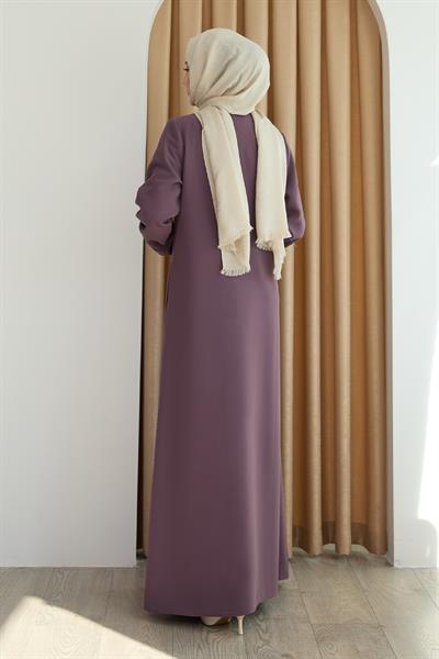 Pul Desenli Düz Gül Kurusu Ferace