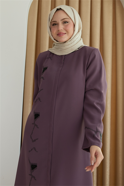 Pul Desenli Düz Gül Kurusu Ferace