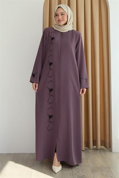 Pul Desenli Düz Gül Kurusu Ferace