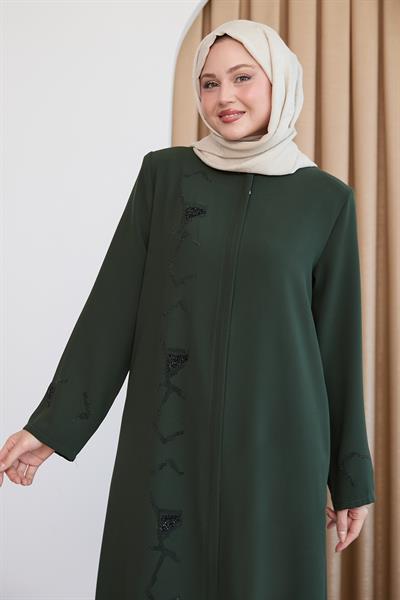 Pul Desenli Düz Haki Ferace