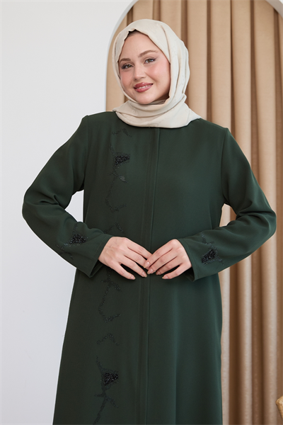 Pul Desenli Düz Haki Ferace