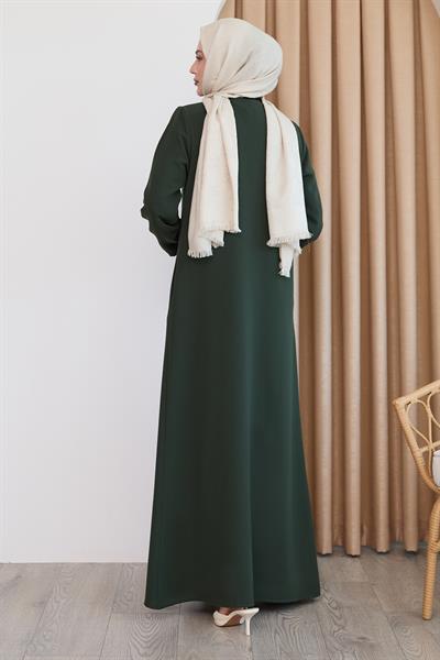 Pul Desenli Düz Haki Ferace