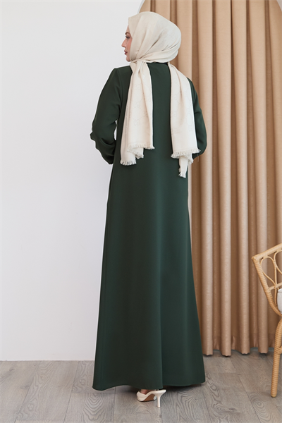 Pul Desenli Düz Haki Ferace