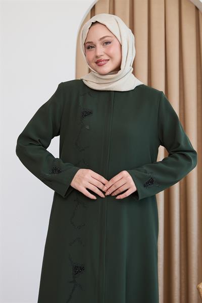 Pul Desenli Düz Haki Ferace