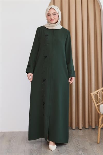 Pul Desenli Düz Haki Ferace