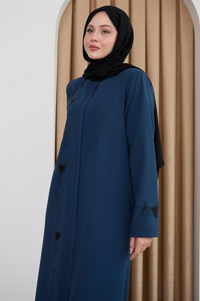 Pul Desenli Düz İndigo Ferace