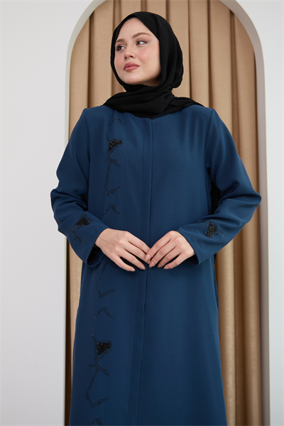 Pul Desenli Düz İndigo Ferace