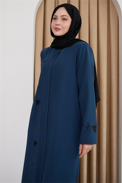 Pul Desenli Düz İndigo Ferace