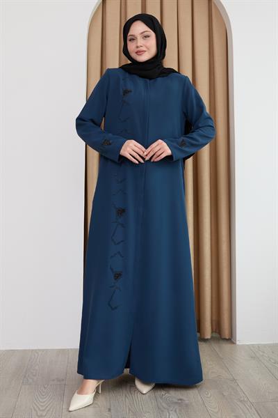 Pul Desenli Düz İndigo Ferace