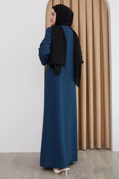 Pul Desenli Düz İndigo Ferace