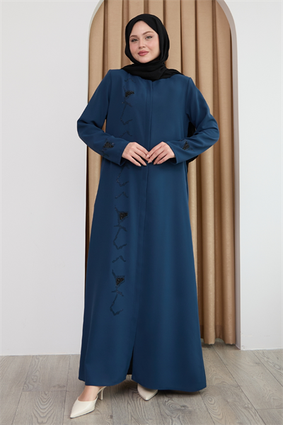 Pul Desenli Düz İndigo Ferace