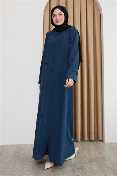 Pul Desenli Düz İndigo Ferace