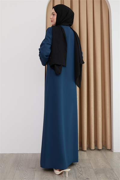 Pul Desenli Düz İndigo Ferace