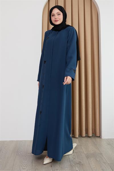 Pul Desenli Düz İndigo Ferace