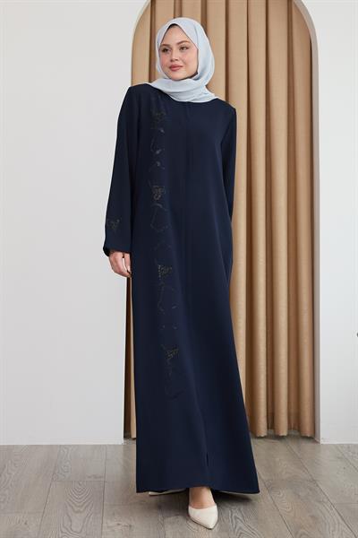 Pul Desenli Düz Koyu Lacivert Ferace
